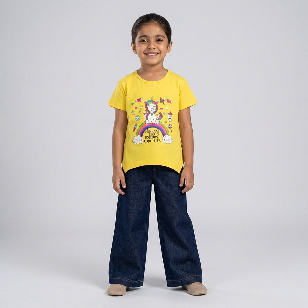Chic-Fits Unicorn with denim Palazzo Outfit
